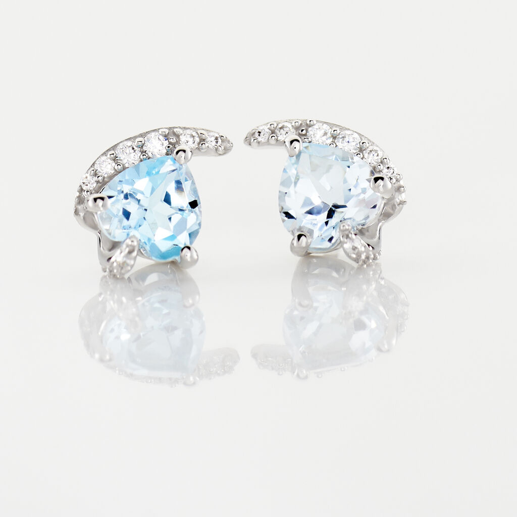 Boucles D'oreilles Puces Coeur In Love Or Blanc Topaze Et Oxyde - Boucles d'oreilles empierr&eacute;es Femme | Histoire d&rsquo;Or