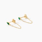 Boucles D'Oreilles Pendantes Ond&eacute;e Or Jaune Malachite - Boucles d'oreilles empierr&eacute;es Femme | Histoire d&rsquo;Or