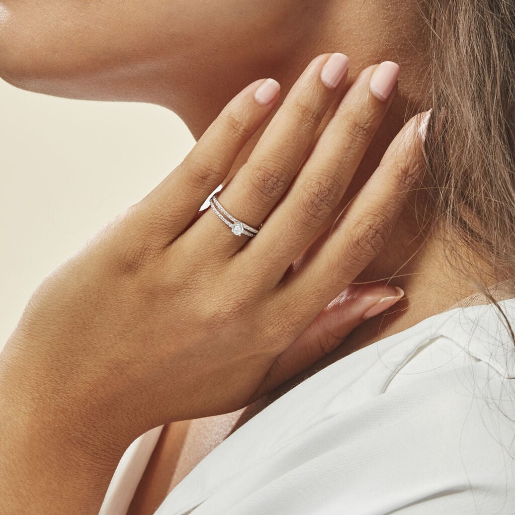 Bague Vrille Double Or Blanc Oxyde De Zirconium - Bagues de fian&ccedil;ailles ronde Femme | Histoire d&rsquo;Or