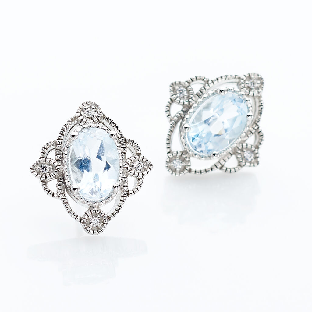 Boucles D'oreilles Puces Amance Or Blanc Topaze Et Oxyde De Zirconium - Boucles d'oreilles empierr&eacute;es Femme | Histoire d&rsquo;Or