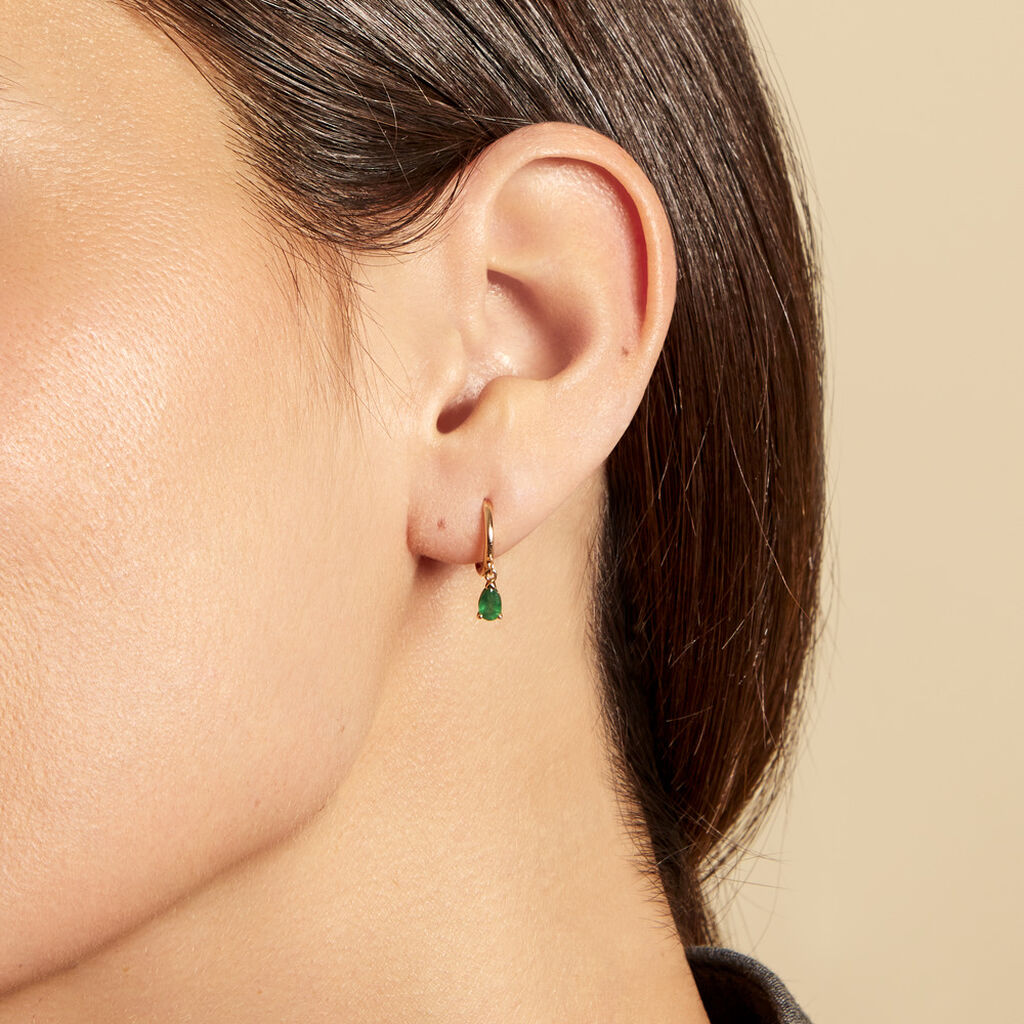 Creoles Pluie D'Eclat Or Jaune Emeraude - Boucles d'oreilles pierres pr&eacute;cieuses Femme | Histoire d&rsquo;Or