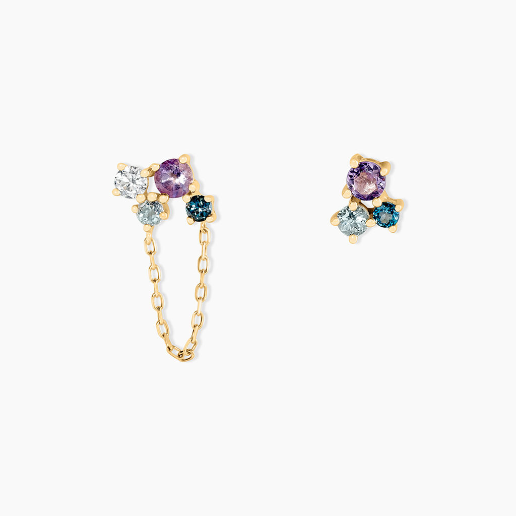 Boucles D'oreilles D&eacute;pareill&eacute;es Printemps Pr&eacute;cieux Or Jaune Am&eacute;thyste - Boucles d'oreilles empierr&eacute;es Femme | Histoire d&rsquo;Or