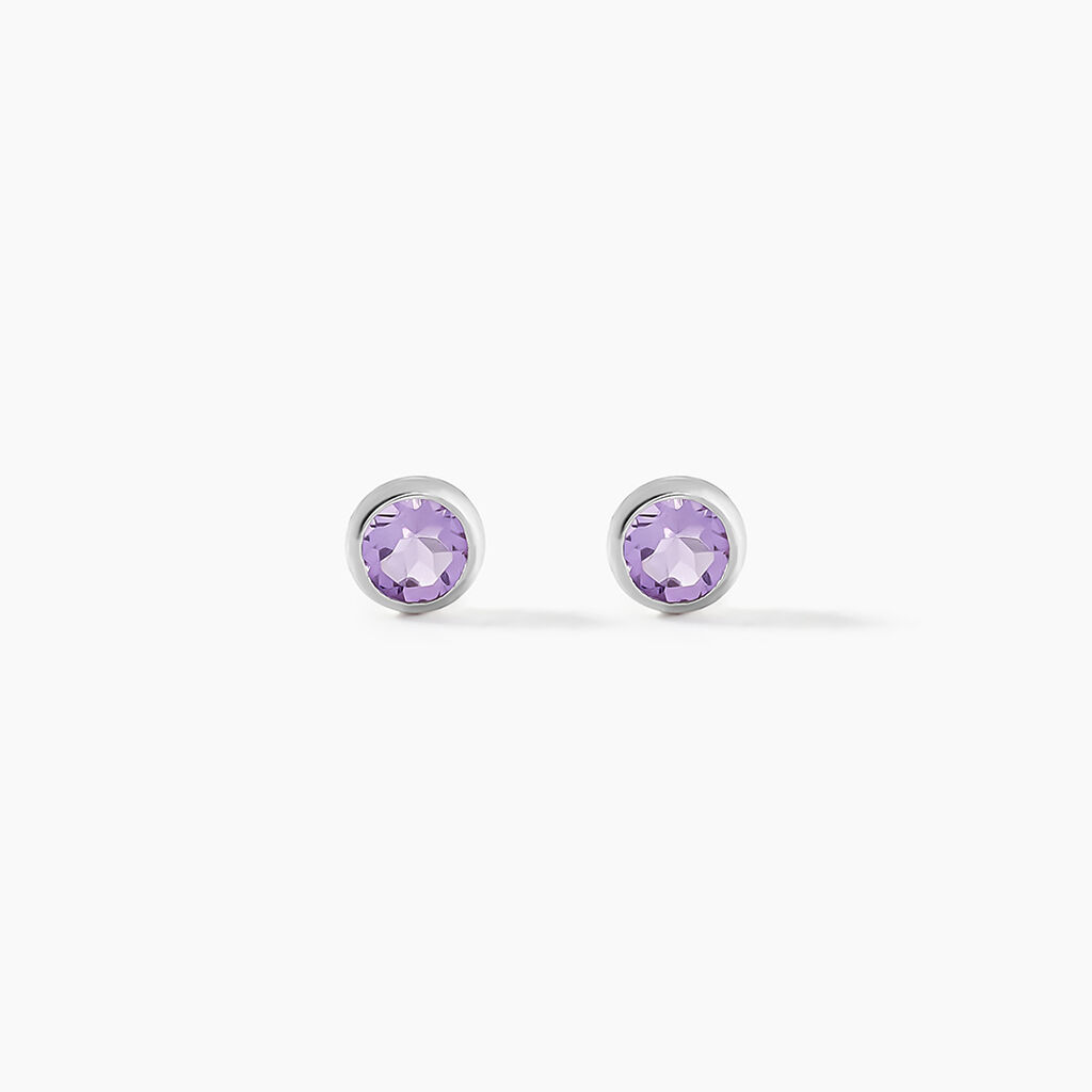 Boucles D'oreilles Puces Edy Serti Clos Or Blanc Amethyste - Boucles d'oreilles empierr&eacute;es Femme | Histoire d&rsquo;Or