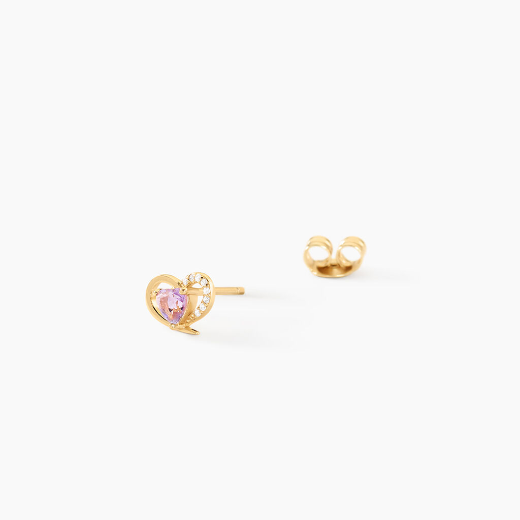 Boucles D'Oreilles Puces Creighton Argent Dor&eacute; A L'Or 750/1000 Am&eacute;thyste Oxyde De Zirconium - Boucles d'oreilles empierr&eacute;es Femme | Histoire d&rsquo;Or