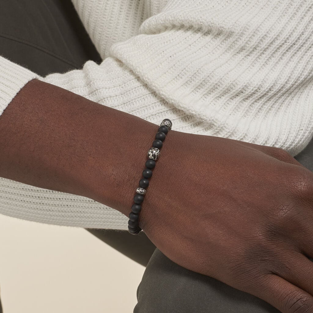 Bracelet Labhras Acier Blanc Agate - Bracelets Lithoth&eacute;rapie Homme | Histoire d&rsquo;Or