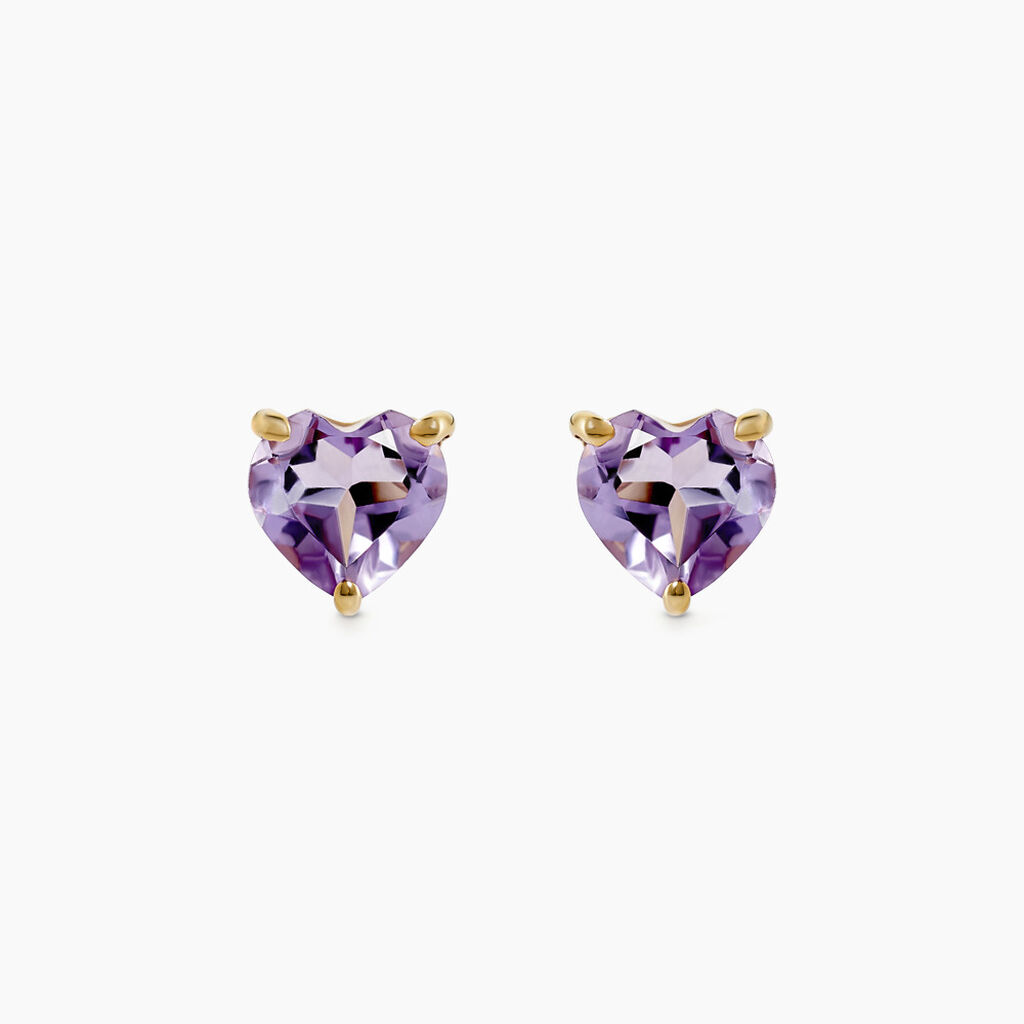 Boucles D'oreilles Puces Salona Or Jaune Amethyste - Boucles d'oreilles empierr&eacute;es Femme | Histoire d&rsquo;Or