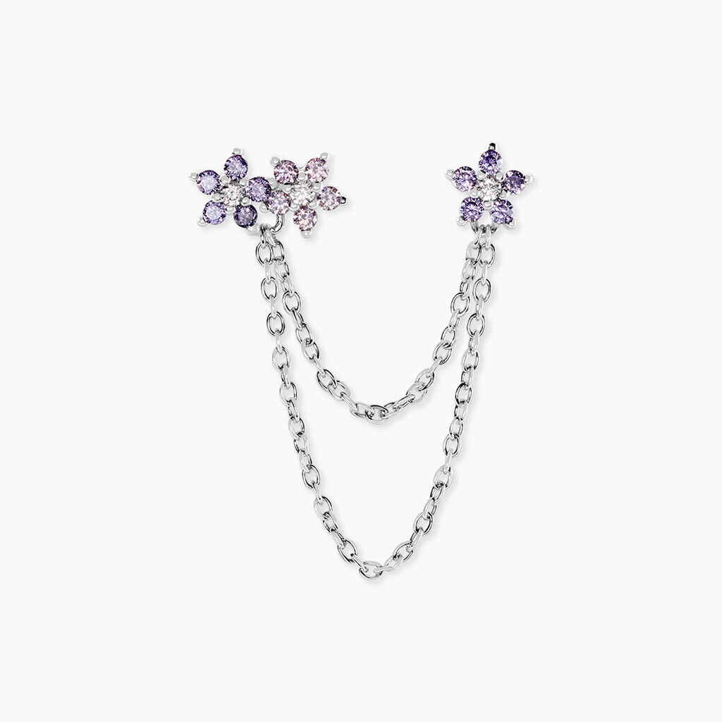 Bijou D'oreille Unitaire Purple Bloom Argent Blanc Oxyde De Zirconium - Boucles d'oreilles empierr&eacute;es Femme | Histoire d&rsquo;Or